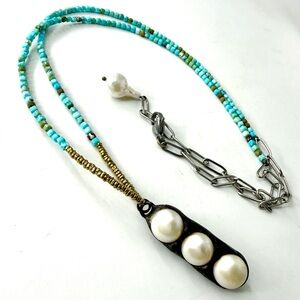 Long Turquoise Pearl Pendant Necklace, Wear Long or Wrap Necklace